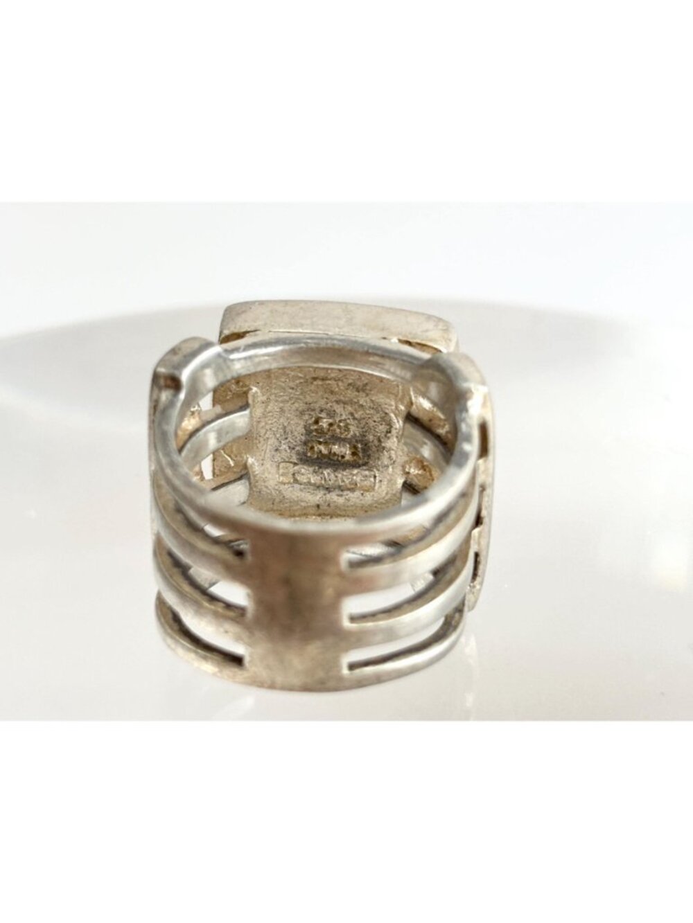 Porcelain Floral Painted Tilework Chunky Sterling Silver 925 Vintage Ring - sz 5 - Picture 7 of 16
